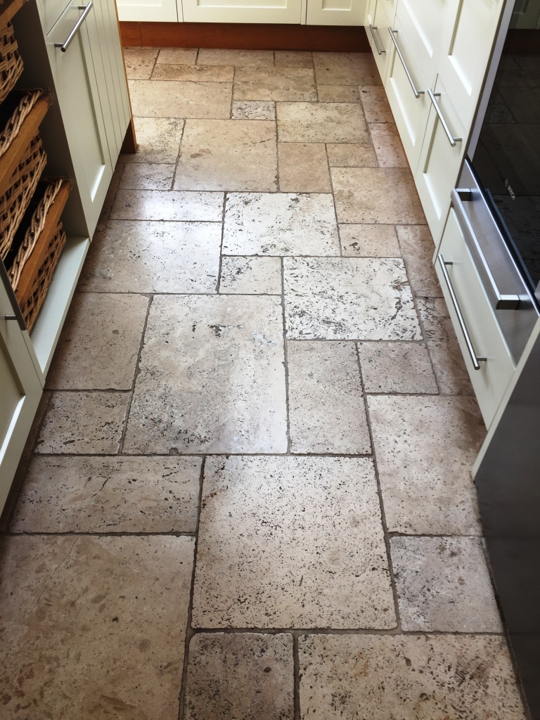 Pitted Travertine Tiled Floor Before Cleaning Frome Somerset