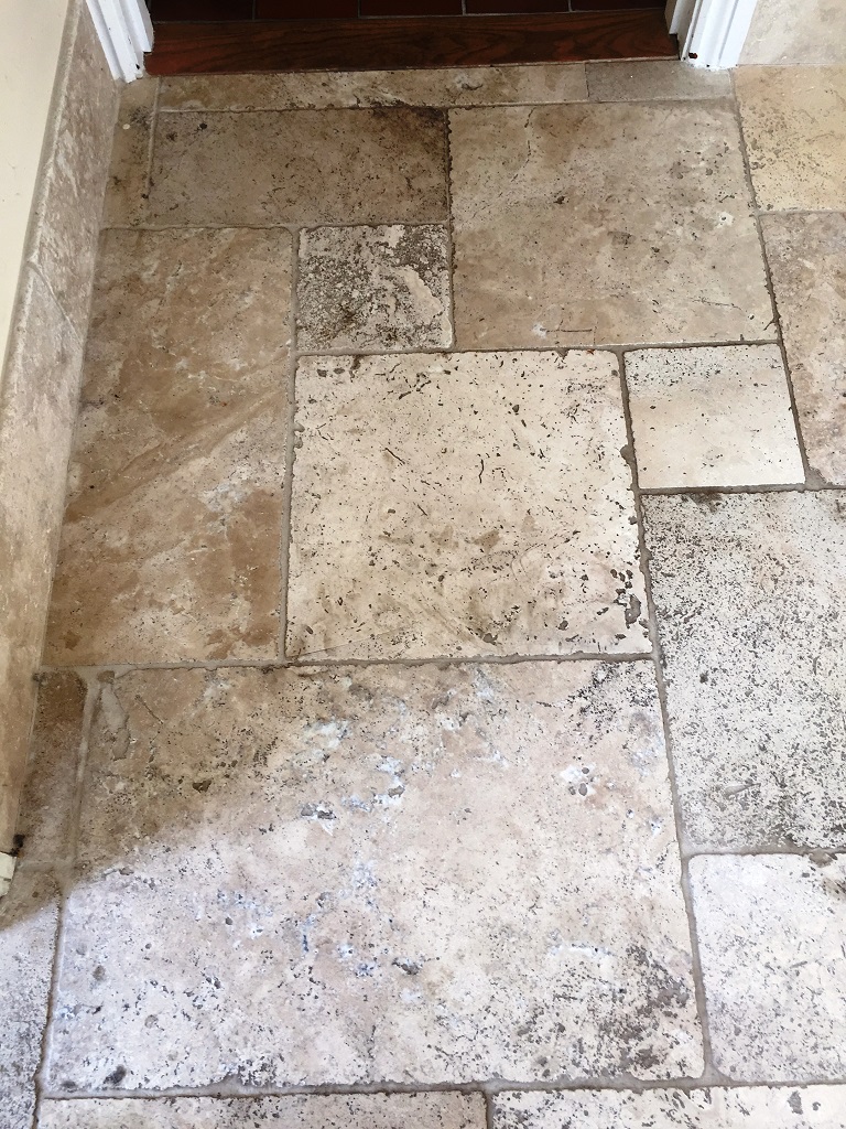 Pitted Travertine Tiled Floor Before Cleaning Frome Somerset