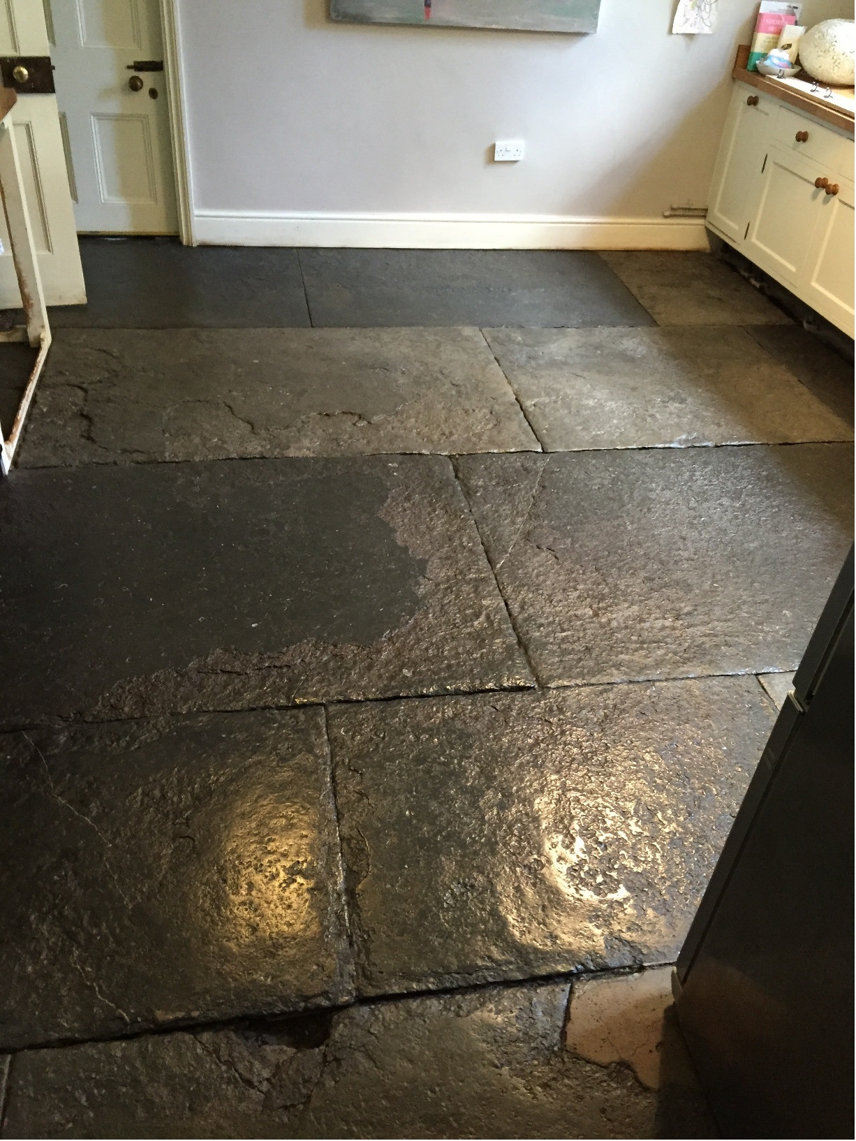 Blue Lias Flagstone Kitchen floor in Odcombe Somerset After Restoration