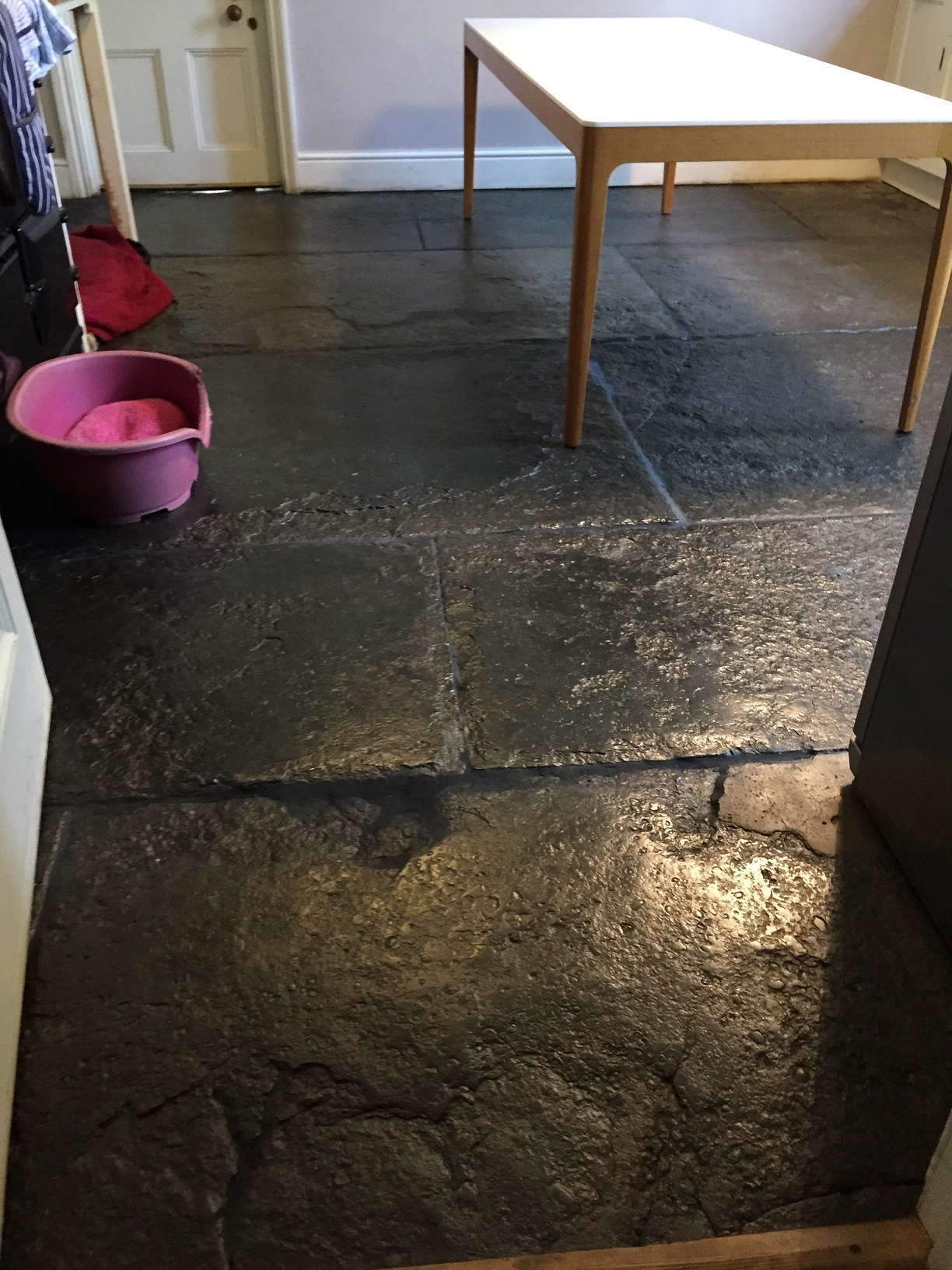 Blue Lias Flagstone Kitchen floor in Odcombe Somerset After Restoration