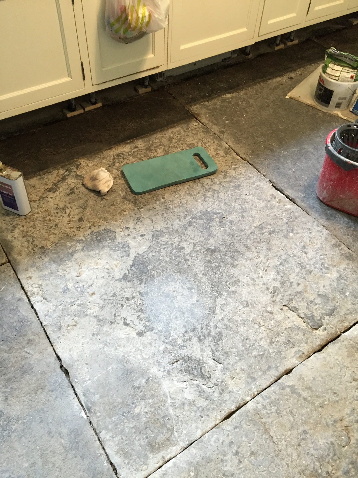 Blue Lias Flagstone Kitchen floor in Odcombe Somerset Before Restoration