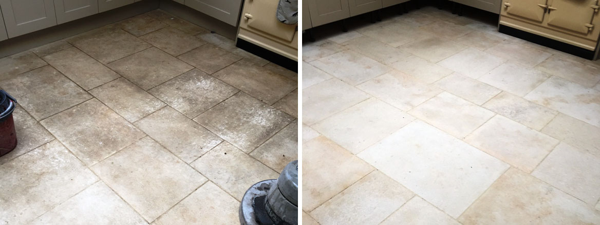Limestone Tiled Floor Before After Cleaning in Bridgwater