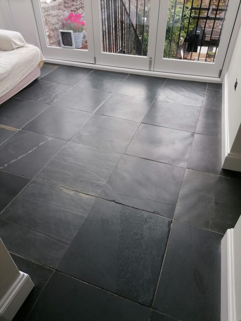 Black Slate Tiled Conservatory Floor Before Cleaning Clifton Bristol
