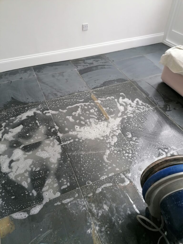 Black Slate Tiled Conservatory Floor During Cleaning Clifton Bristol