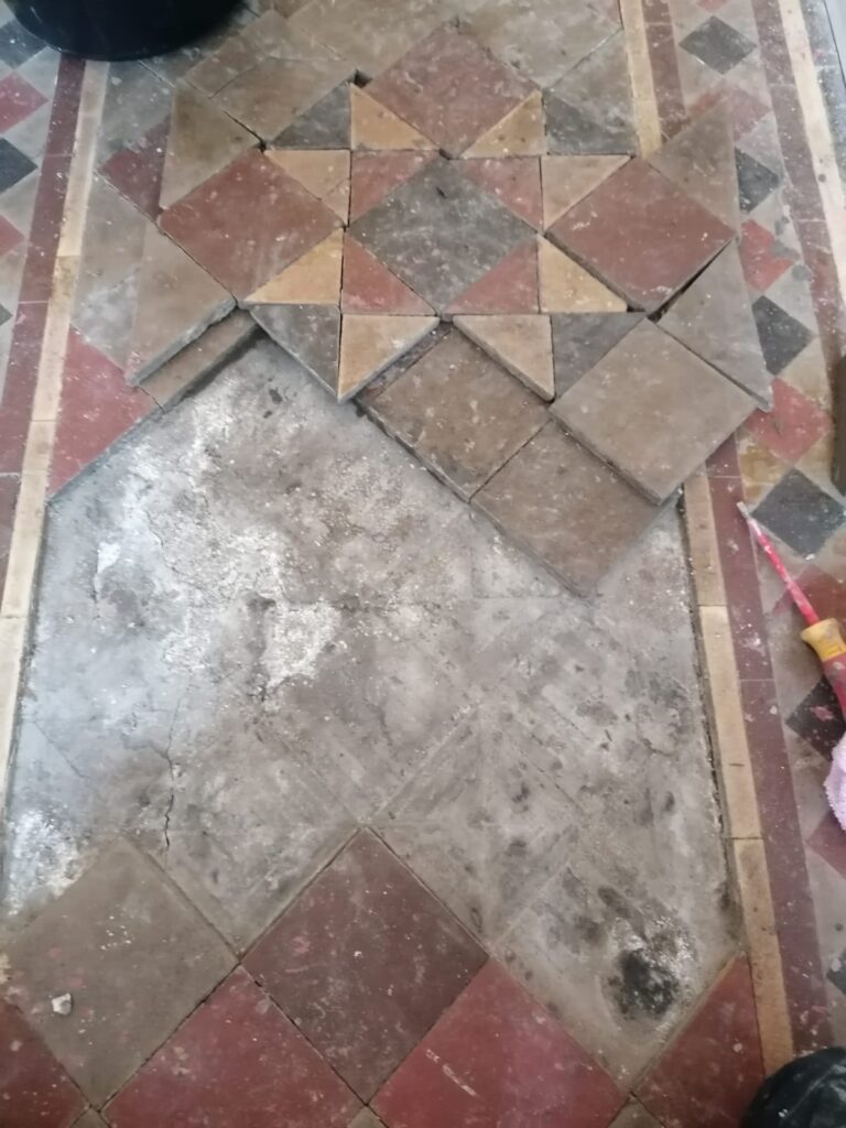 Victorian Tiled Hallway Floor During Restoration Taunton
